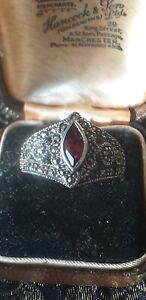 Antique Vintage Victorian Ruby Sterling Silver Ring Hallmarked Size UK T, US 9.5