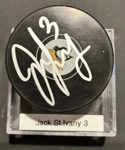 HANDSIGNIERT signed Jack St. Ivany Pittsburgh Penguins Hockey Puck - Bild 1 von 1