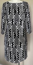 The Limited Stretch Shift Dress 3/4 Sleeves Black White Abstract Print Sz 4