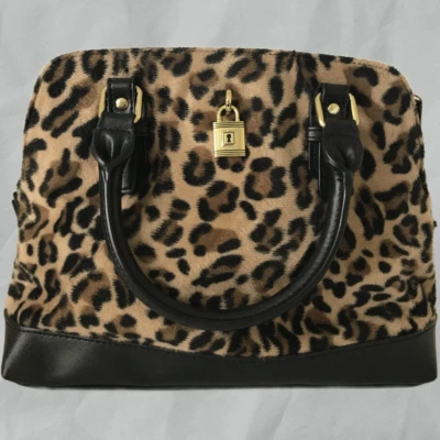 Women's Handle Hand Bag Faux Fur Exterior Bag Leopard Embossed Faux eather - Image 1 of 4