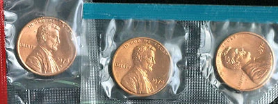 1974 P & D & S Lincoln centavo 3 moedas dos EUA conjunto perfeito UNC violoncelo um centavo 3 moedas - Imagem 1 de 2