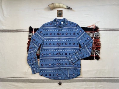Chambray Navajo Aztec Shirt M Southwestern Vintage 2000s RRL Style Immaculate - Image 1 of 4