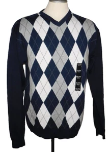Struktur Pullover Pulli Herren XXL Langarm Navy Grau Argyle Raute V-Ausschnitt - Bild 1 von 9
