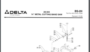 Delta Bandsaw 28-303 Parts List 14 inch Metal Cutting Band Saw BS2H 8 pages - Picture 1 of 1