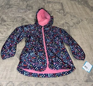New Carters Youth Girls Jacket Medium Sz 5-6 Lined Water-wind Proof Blue Floral - Picture 1 of 5