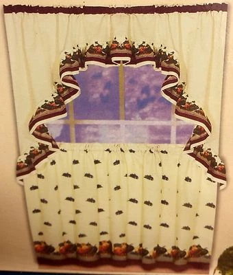 Juego de cortinas de cocina de 3 piezas: 2 niveles (60" x 36") y Swag (60" x 28"), SORBET por UBI Foto 1 de 4