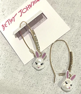 Pendientes gancho Betsey Johnson SomeBunnys conejito marfil Foto 1 de 3