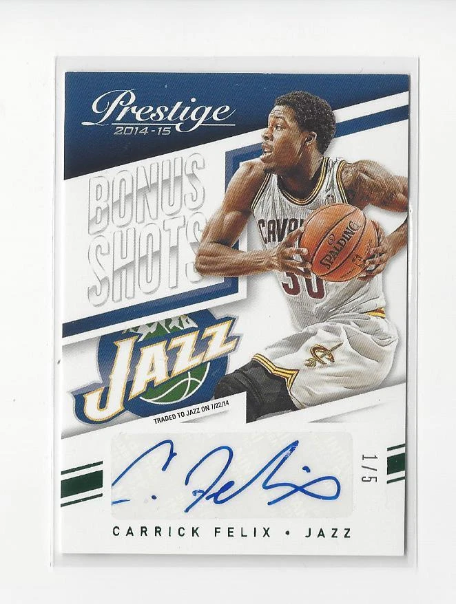 2014-15 Prestige Bonus Shots Green #43 Carrick Felix AUTOGRAPH Jazz 1/5 - Image 1 of 1