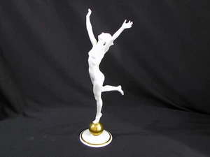 HUTSCHENREUTHER NUDE LADY ON GOLD BALL FIGURE - AS IS ON LITTLE FINGER - 12 3/4" - Picture 1 of 10