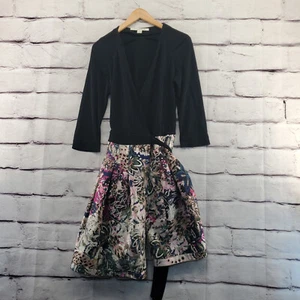 DIANE von FURSTENBERG Shift Wrap Dress 8 Wool Blend 3/4 Sleeve Floral Knee - Picture 1 of 9