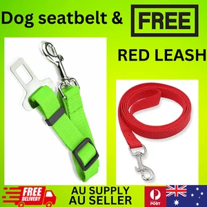 green Adjustable Dog Safety Car Seat Belt Harness with free red Nylon dog leash - Picture 1 of 3