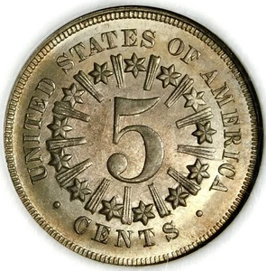 🤍❤️‍🔥🩶💿🇺🇸😍NGC MS65 1866 RAYS SHIELD NICKEL - Picture 1 of 3