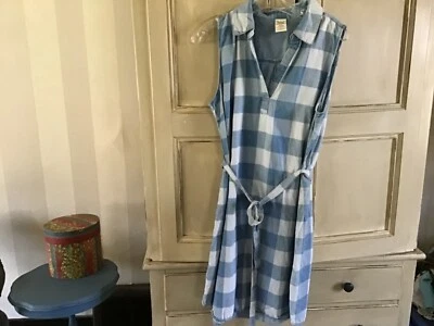 褪色荣耀蓝色格纹棉质无袖绑带连衣裙 L  — 第 1/4 张图片