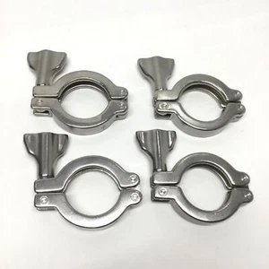 Lot of 4 Stainless Steel Double Pin Hinged Sanitary Tri-Clamp Fittings 1.5" - Picture 1 of 4