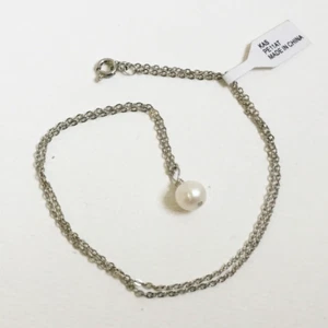 Petite Dainty Silver Tone Single Genuine Pearl Drop Pendant Necklace - Picture 1 of 6