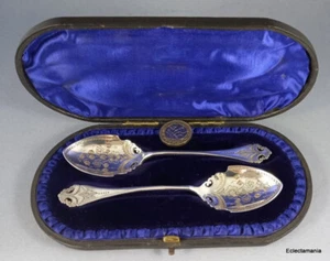 Par de cucharas victorianas para mermelada de plata de ley con estuche - Sheffield 1896 - Imagen 1 de 11