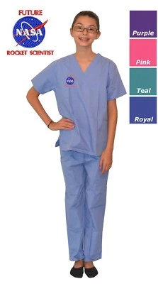 Детские скрабы с вышивкой Rocket Scientist дизайн NASA розовый синий фиолетовый зеленый - Изображение 1 из 4