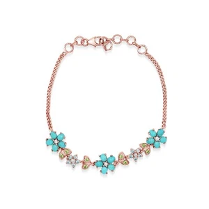 Floral Bracelet Turquoise Peridot Blue Topaz 925 Silver Rose Gold Plated Jewelry - Picture 1 of 1