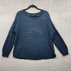 Ellen Tracy Womens Sweater Blue Knit Long Sleeve Scoop Neck Pullover Size M