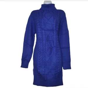 Niubia Damen Strickkleid einfarbig blau Langarm Rollkragen Gr. L neu - Bild 1 von 10