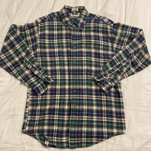 Vintage 80er Stanley Blacker Flanellhemd LARGE blau grün 100 % Baumwolle hergestellt in den USA - Bild 1 von 7