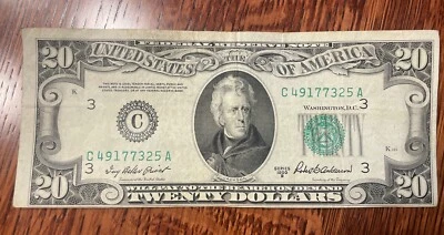 1950 B Twenty Dollar Federal Reserve Note $20 Bill Circulated - Image 1 of 2