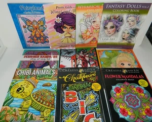 Lot of 10 Chibi Animals Whimsical Fantasy Dolls Adult Coloring Books Set 2 - Imagen 1 de 4