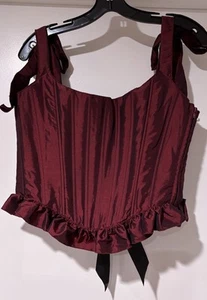 Dolls Kill Widow Burgundy Taffeta Lace Up Back Corset Top Size XL - Picture 1 of 8