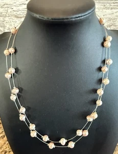Vintage Sterling Silver Floating Pearl Necklace 18” - Picture 1 of 7