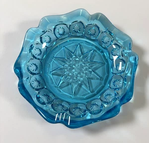 Vintage L.E. Smith Moon and Stars Blue Pressed Glass Ashtray Trinket 4" - Picture 1 of 5