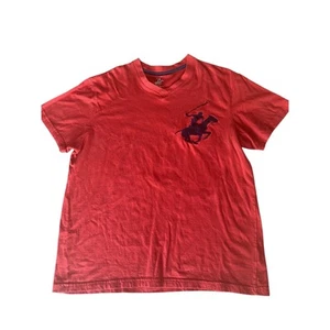 Beverly Hills Polo Club Mens Red Polo Shirt Big Pony Logo Size Large V-Neck - Picture 1 of 4