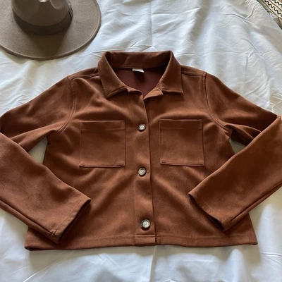 Chaqueta de gamuza sintética recortada marrón Wonder Nation Girls XL 14-16 se ajusta como para mujer XS Foto 1 de 4