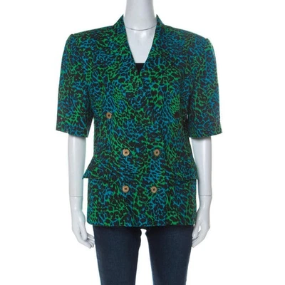 Escada Bicolor Leopard Print Cotton Short Sleeve Double Breasted Blazer L - Image 1 of 4