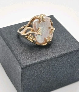 Ring Size T Keshi Pearl Gold Over Sterling Silver Freshwater Pink Statement Gift - Picture 1 of 11