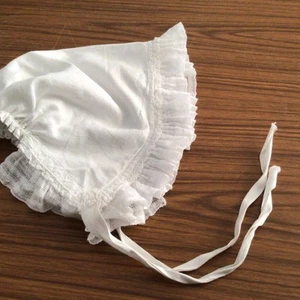 ANTIQUE COTTON DOLLS BONNET~Large~9.5” Top Of Head To Chin~Adjustable At Back - Picture 1 of 5