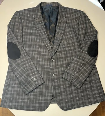 Paul Fredrick Men’s Blazer Sport Coat Charcoal Plaid Elbow Patches, Size 54R - Image 1 of 4