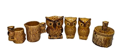 Vintage Mid-Century Taiwan Ceramic Owl Kitchen Set MCM - READ DESC - Image 1 of 4