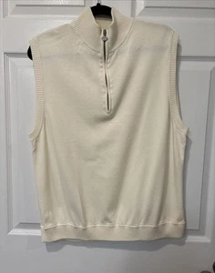 Callaway Sweater Vest Mens Large 1/4 Zip Pullover Golf Off White Cream Mock Neck - Picture 1 of 9