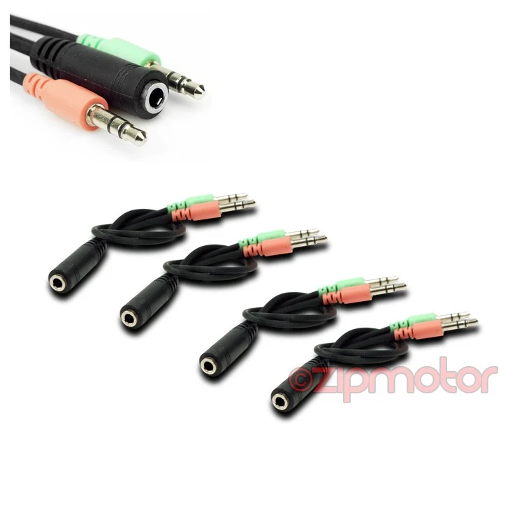 4X AUDIO STEREO ADAPTER BLACK CABLES 3.5MM PC MAC DESKTOP SPEAKER MIC HEADPHONE - Image 1 of 1