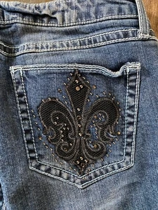 Rock 47 Jeans Womens 30x33 Blue Ultra Low Rise Bootcut Embroidered Pockets - Picture 1 of 6