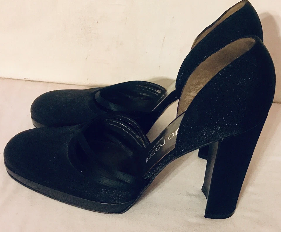 Tacones bloque de cuero negros para mujer Sergio Rossi D’Orsays talla 7M/38 usados en excelente estado Foto 1 de 4