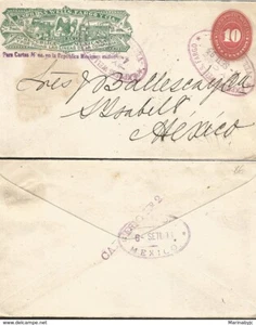 J) 1893 MEXICO, EXPRESS WELLS FARGO, NUMERAL 10 CENTS, POSTAL STATIONARY, FOR LE - Picture 1 of 1