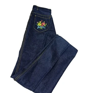 Vintage 80's High Waist Petite Princess Embroidered Jeans NEW Size 14 Slim 23x27 - Picture 1 of 11