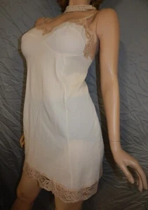 VTG 1960's Nylon Chiffon Sears Full Slip Nightgown Ivory w/ Ecru Lace Size 36 - Picture 1 of 19