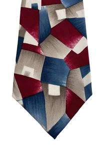 J.T. Beckett Red Blue Tan Abstract Print 100% Silk Mens Tie Necktie - Picture 1 of 5