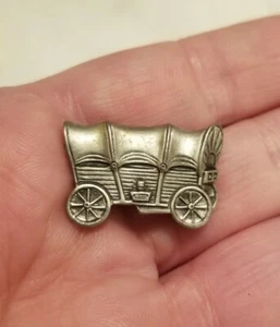 Vintage JJ Pewter Covered Wagon Pin Brooch Lapel Early Settlers 1" Excellent  - Picture 1 of 5