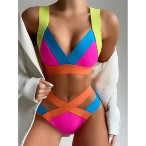 Patchwork Bikini Set High Cut Badeanzug Damen Push Up Sommer Bademode Anzug Damen - Bild 1 von 14