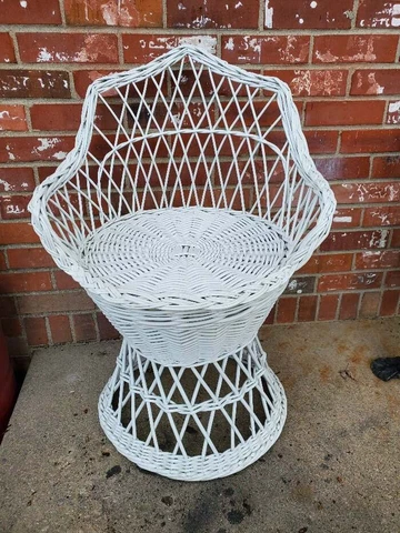 Vintage Rattan Wicker Chair White Barrel Cover