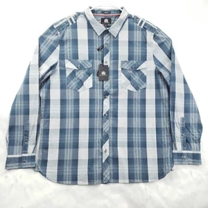 NEW Rock & Republic Shirt Men 3XL Blue White Plaid Stretch Long Sleeve Iconic - Picture 1 of 17