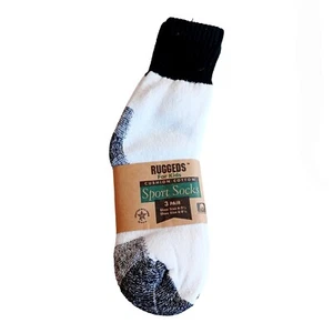 Ruggeds For Kids 3 Pair Boys Sport Socks-Shoe Size 6-3.5-White-Black Accents - Picture 1 of 3